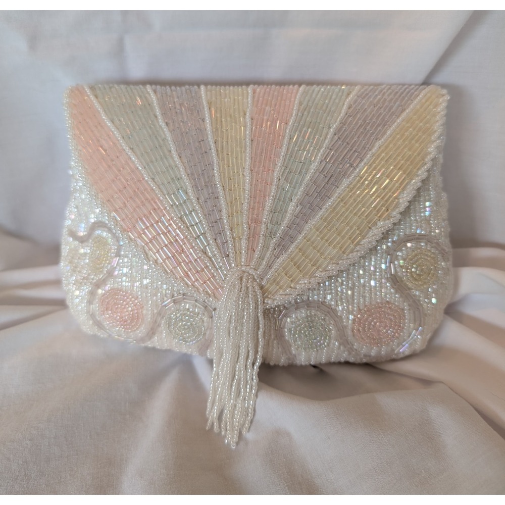 Vintage Star Brand Hand Beaded Pastel Evening Clutch Bag Bridal Cocktail Wedding